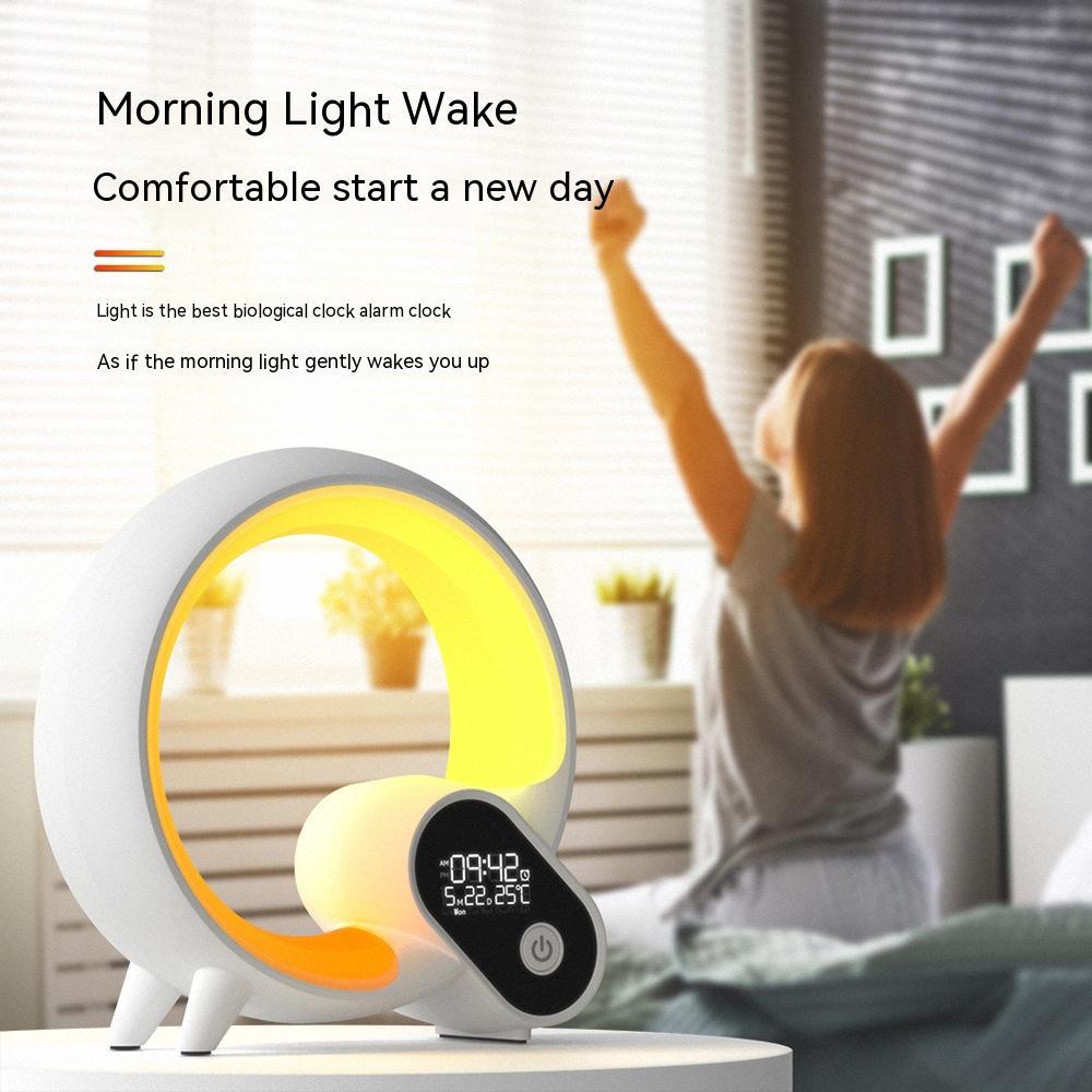 Creative Q Light Analog Sunrise Digital Display Alarm Clock Bluetooth Audio Intelligent Wake-up Q Colorful Atmosphere Light - NOVAEDGE