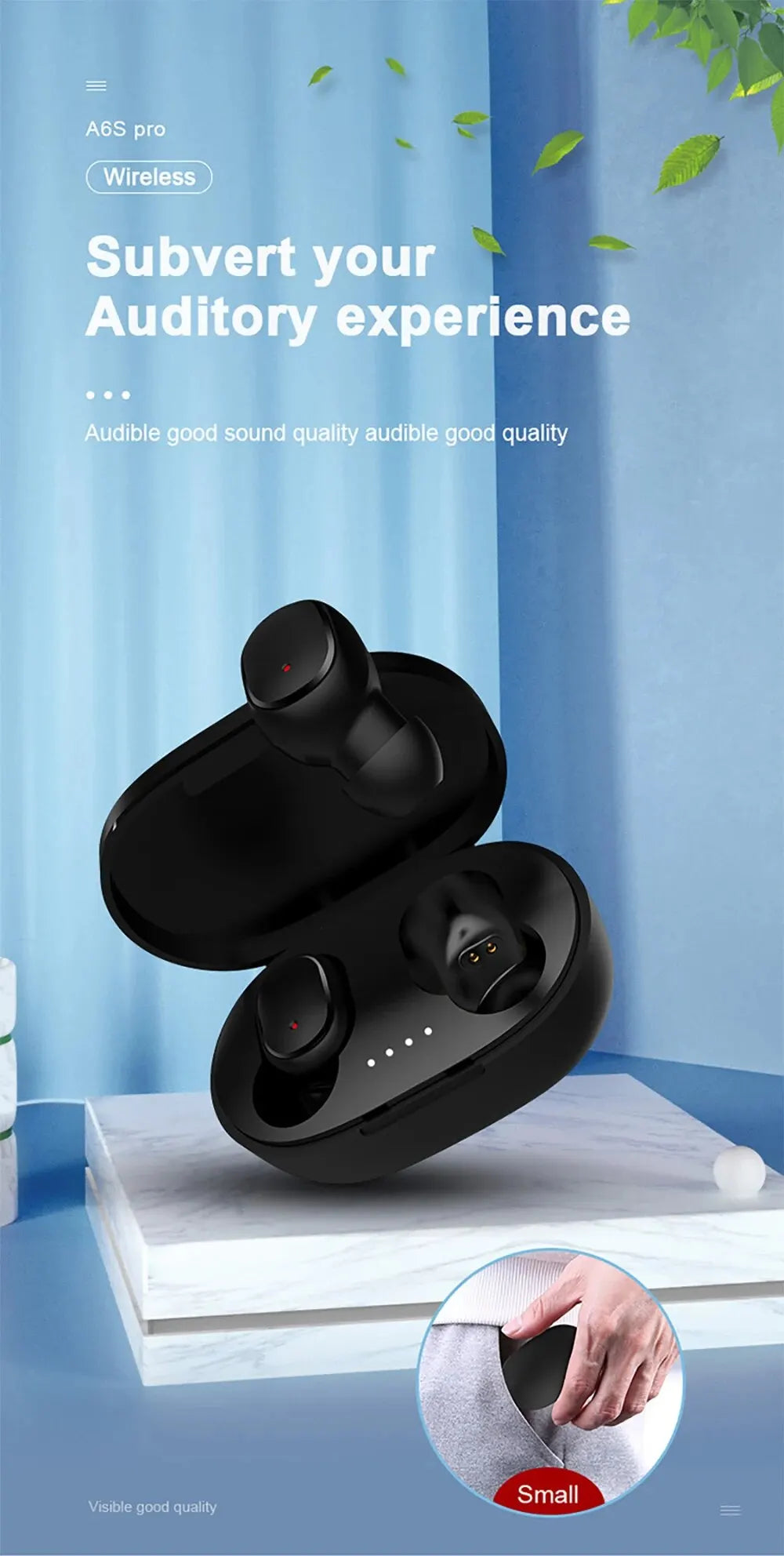 TWS A6S Wireless Bluetooth Headset Earbuds Noice Cancelling Earphone Bluetooth Headphones with Mic for Huawei Xiaomi Redmi - NOVAEDGE