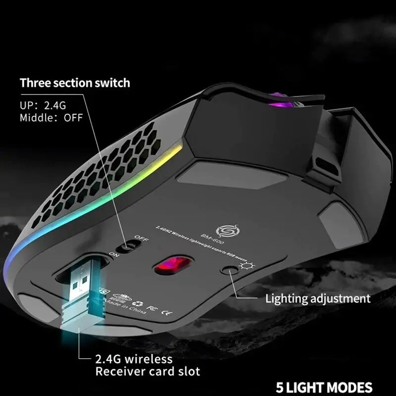 BM600 Rechargeable Wireless RGB Gaming Mouse for PC - NOVAEDGE