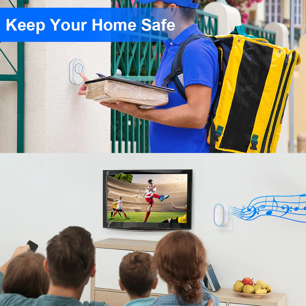 Wireless LED Doorbell with Security Alarm IP65 Waterproof - NOVAEDGE