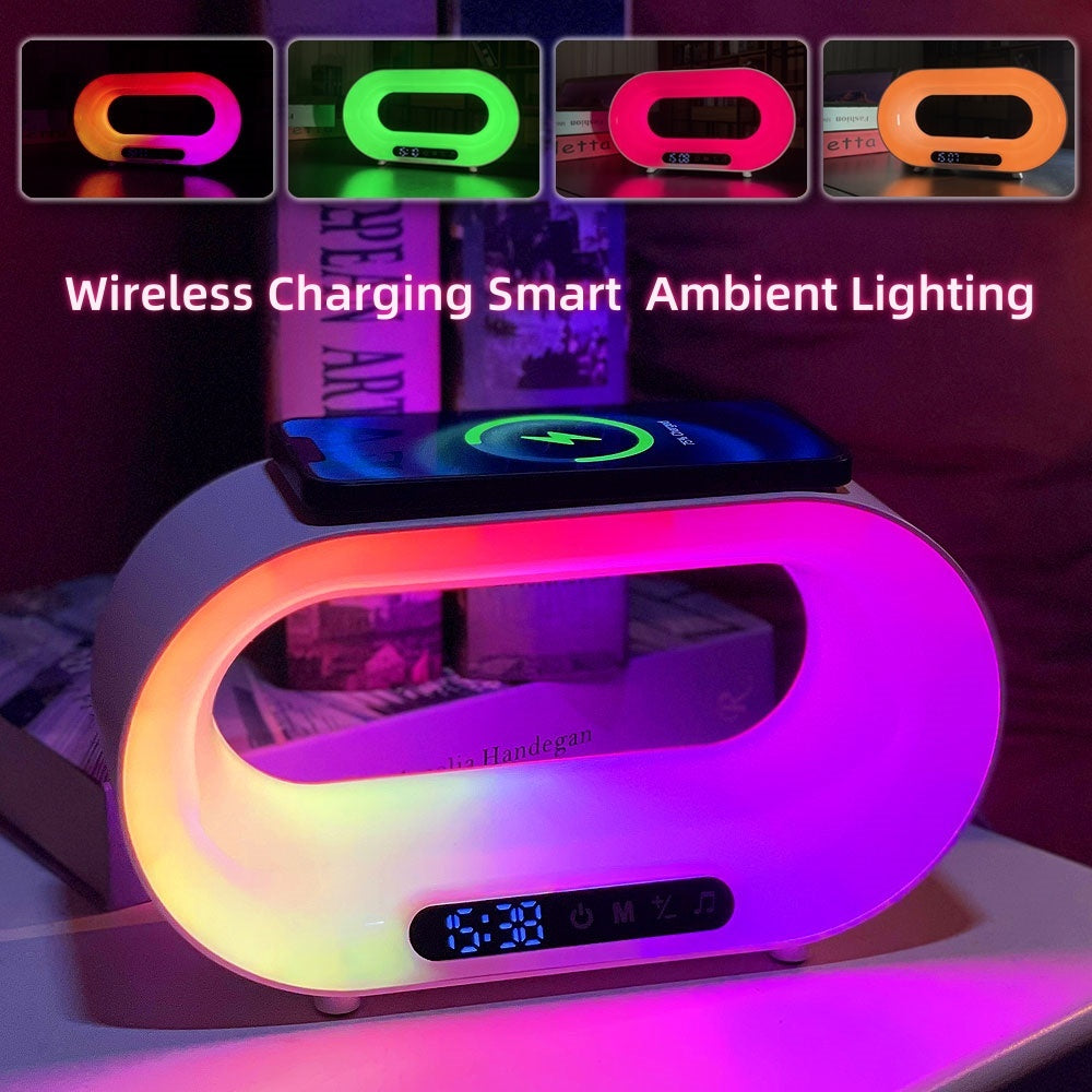 Multi-function 3 In 1 LED Night Light APP Control RGB Atmosphere Desk Lamp Smart Multifunctional Wireless Charger Alarm Clock - NOVAEDGE