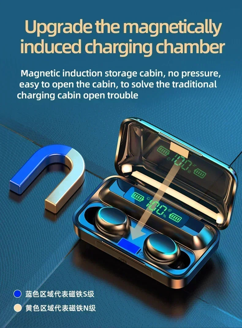 TWS F9-5 Earphone Bluetooth 5.3 Wireless Headphones Hifi Stereo Sports Waterproof Earbuds Headset Hearing Aids With Mic Handfree - NOVAEDGE