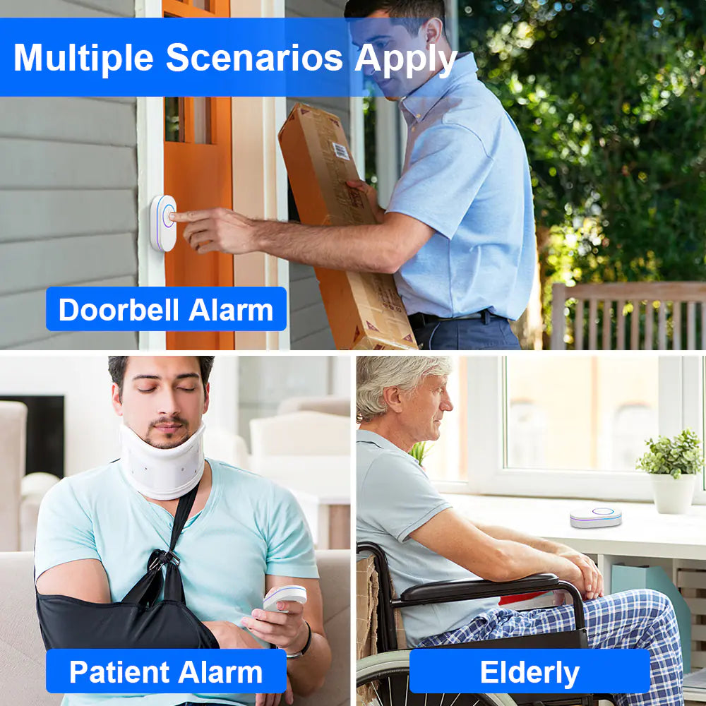 Wireless LED Doorbell with Security Alarm IP65 Waterproof - NOVAEDGE